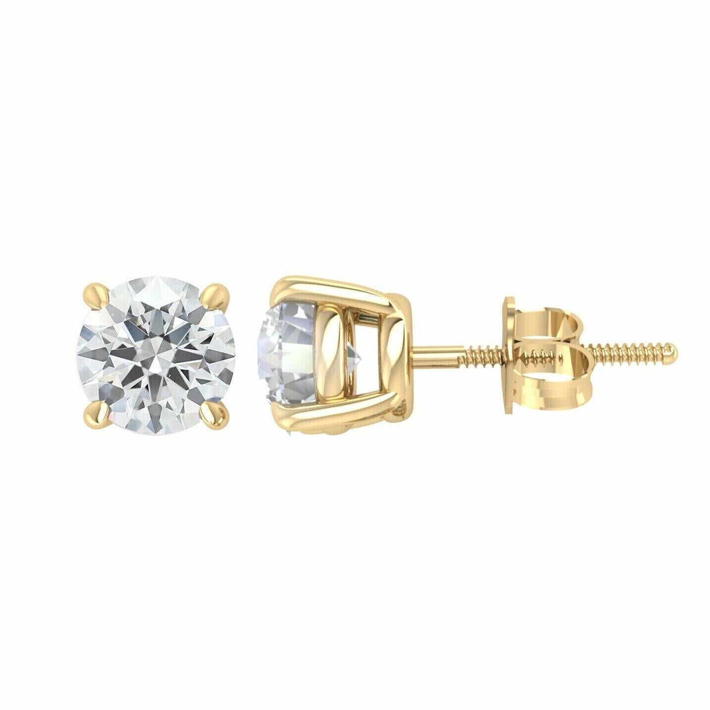 14K Yellow gold diamond studs screw back