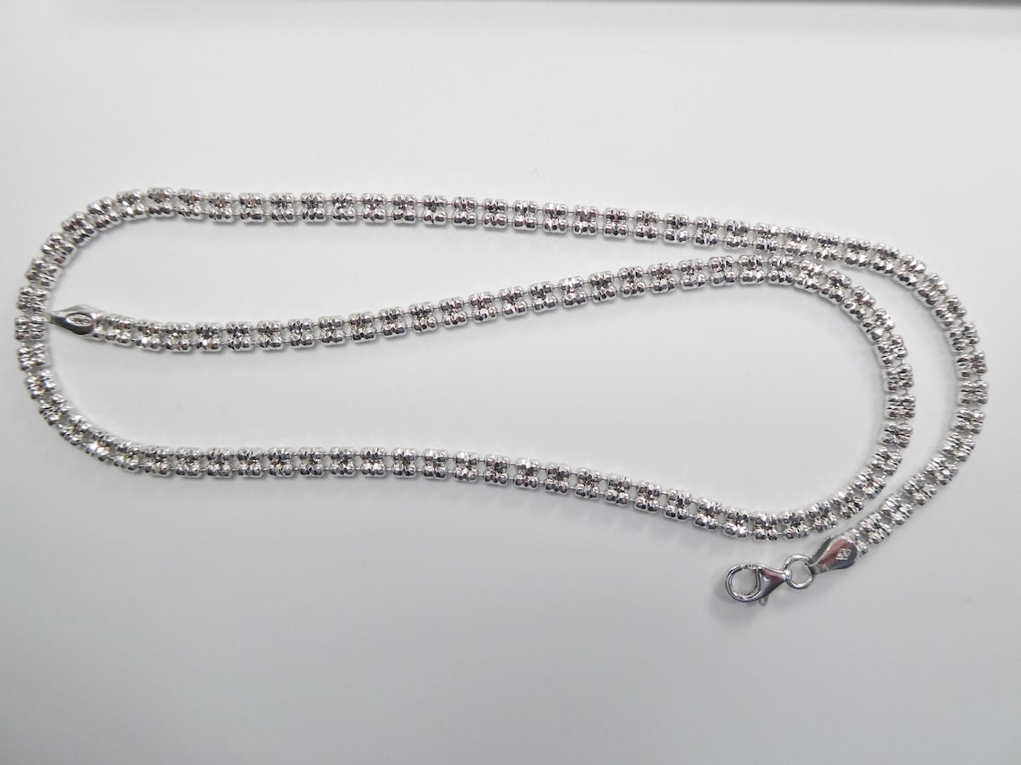 4mm Rhodium Diamond-Cut Ice Link Chain Sterling Silver 925 Italy All Sizes 2-LINE