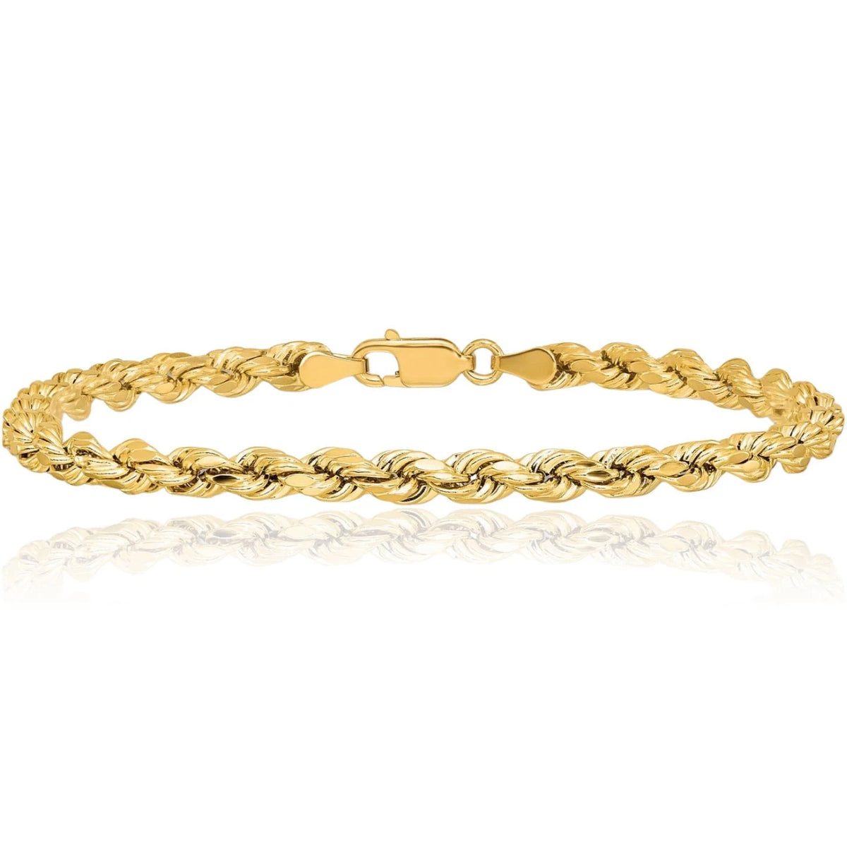 Men's Women's Real 14k Gold Plated Solid 925 Sterling Silver Rope Bracelet 3.7mm