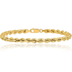 Men's Women's Real 14k Gold Plated Solid 925 Sterling Silver Rope Bracelet 3.7mm