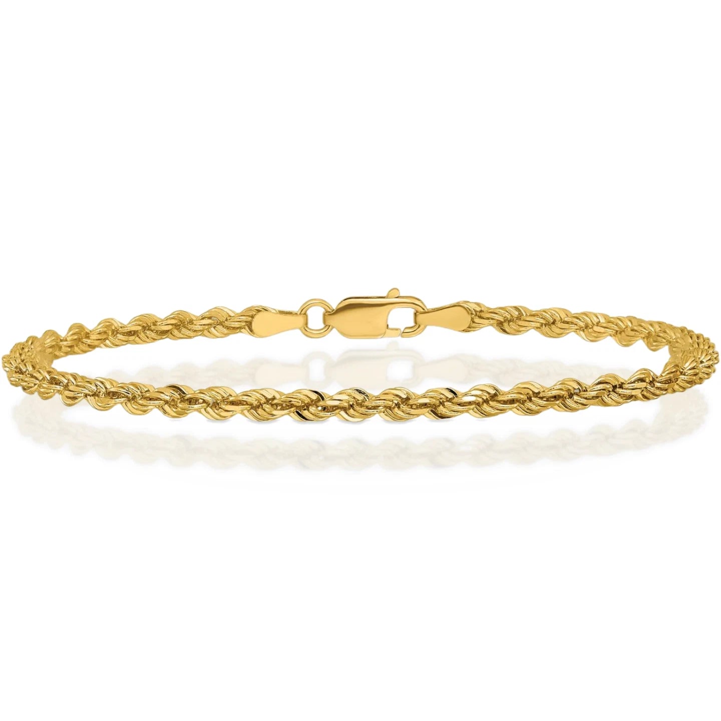 Men's Women's Real 14k Gold Plated Solid 925 Sterling Silver Rope Bracelet 2.5mm