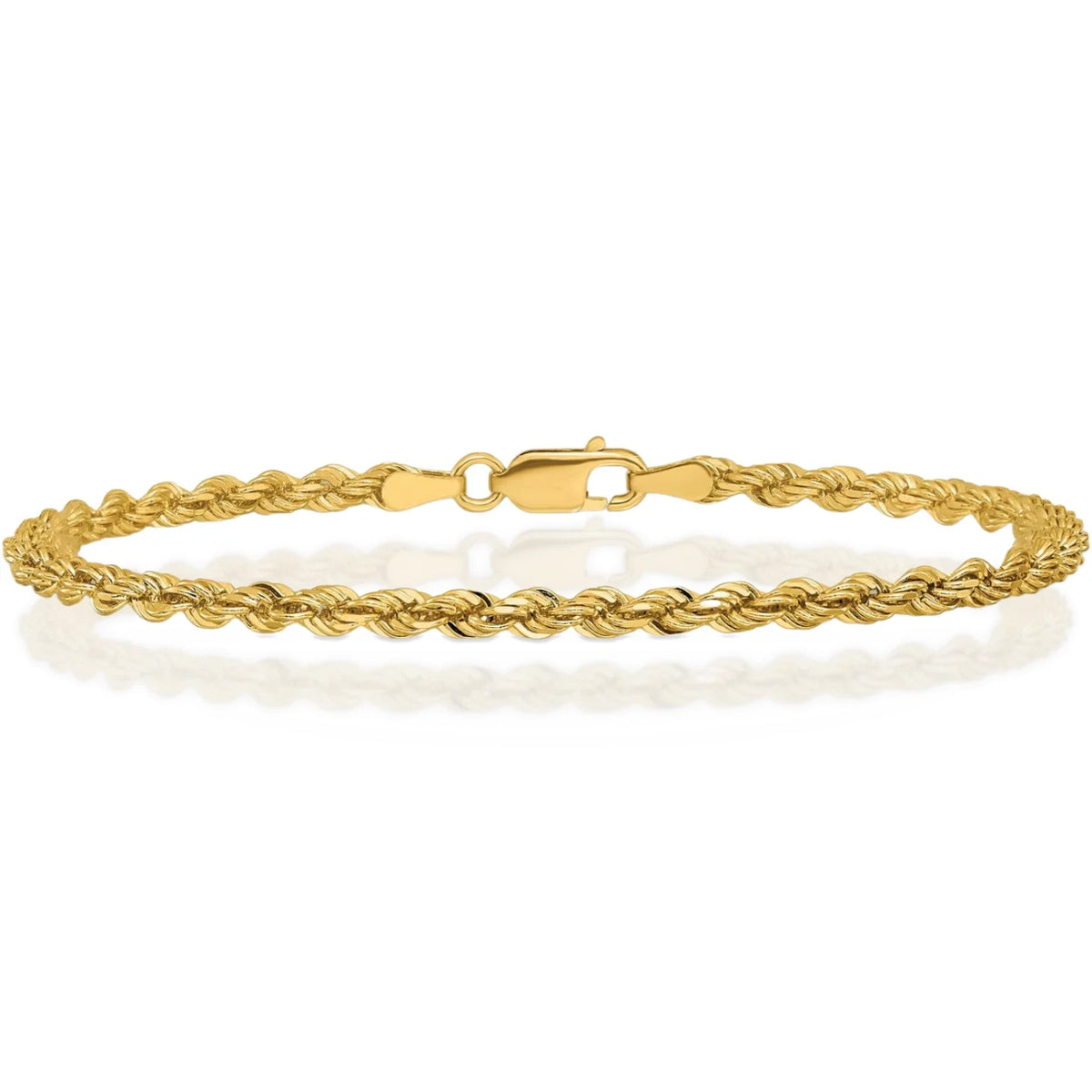 Men's Women's Real 14k Gold Plated Solid 925 Sterling Silver Rope Bracelet 2.5mm