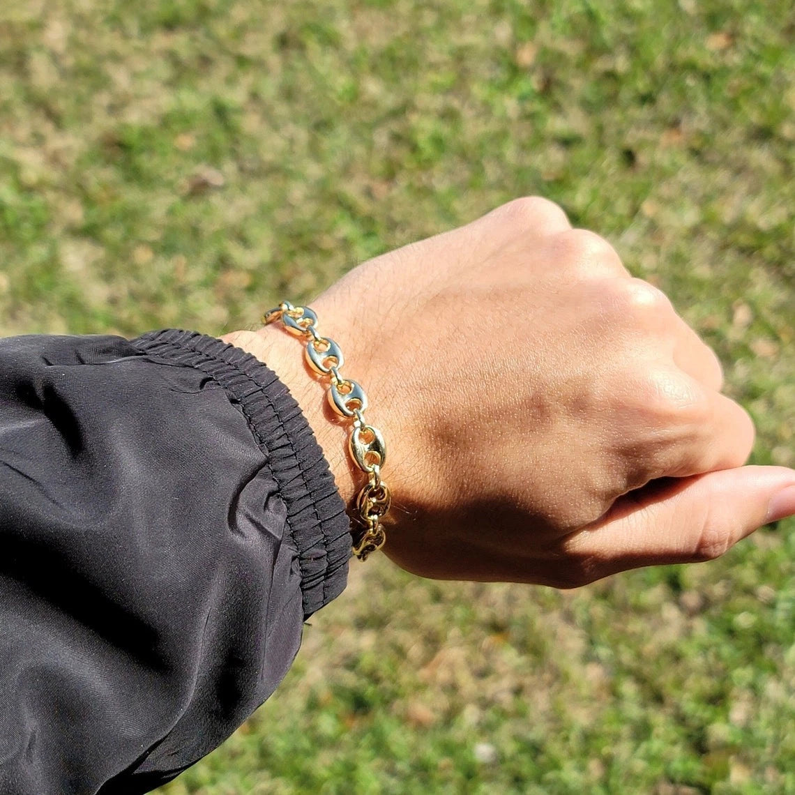 14k Yellow Gold Puffed Mariner 9mm Link Bracelet 8'' Inch - Made In Italy