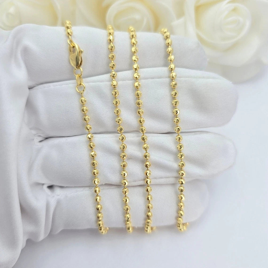 14K Yellow Gold 2.40mm Moon Cut Bead Chain Necklace UNISEX Chain REAL GOLD 20''