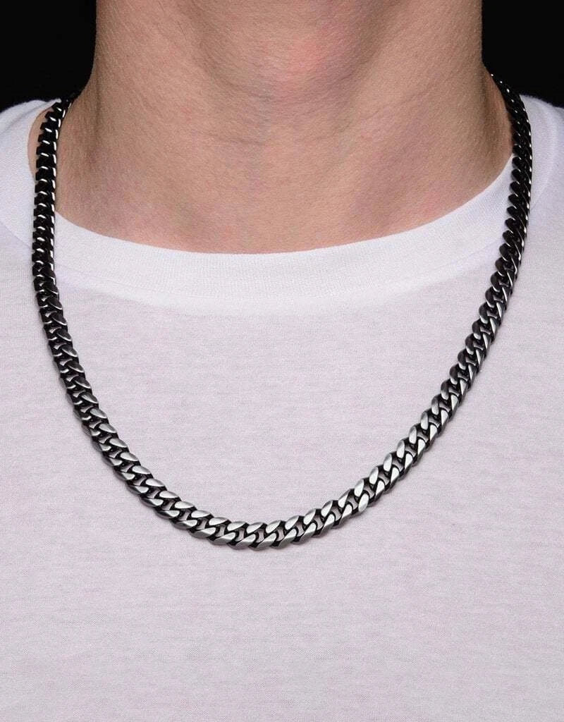 925 Sterling Silver Italian Solid Miami Cuban Curb Link Chain 7.5mm, Gunmetal