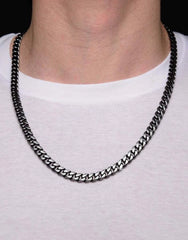925 Sterling Silver Italian Solid Miami Cuban Curb Link Chain 7.5mm, Gunmetal