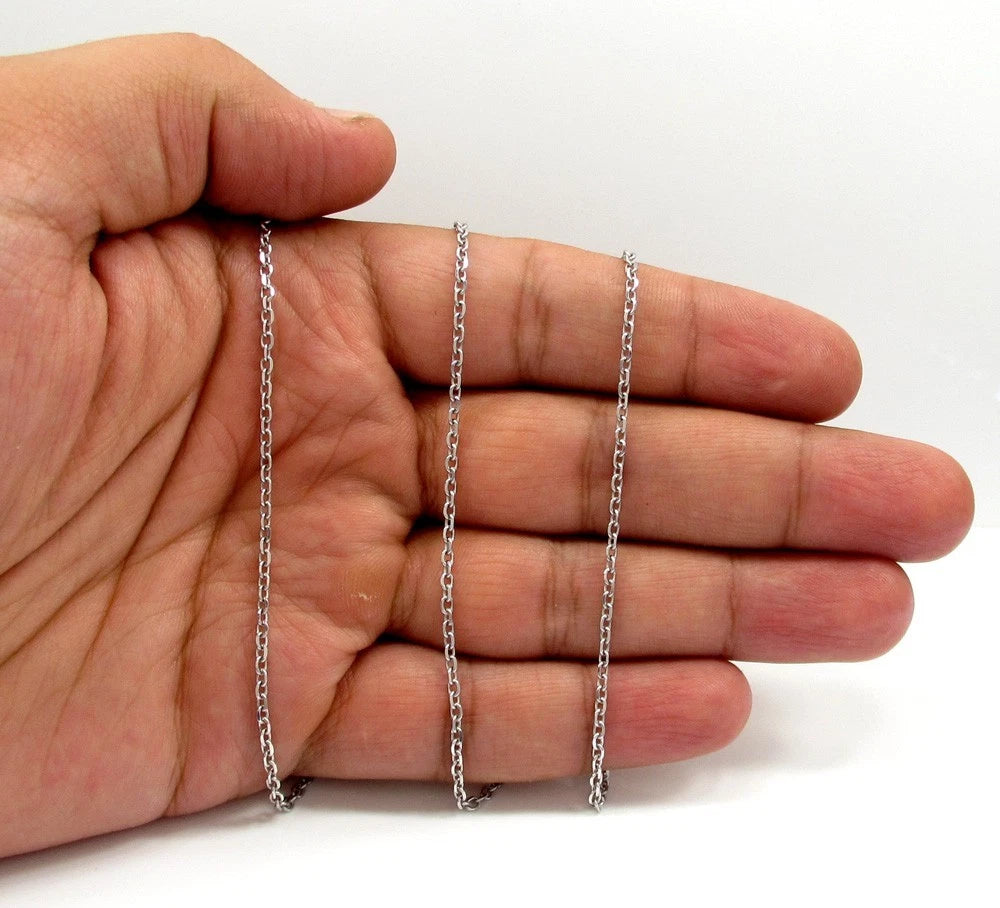 Solid 14K White Gold Diamond-Cut Cable Link Chain Necklace