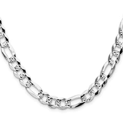 8.60mm Figaro Link Chain Diamond-Cut Pave Necklace in .925 Italy Sterling Silver