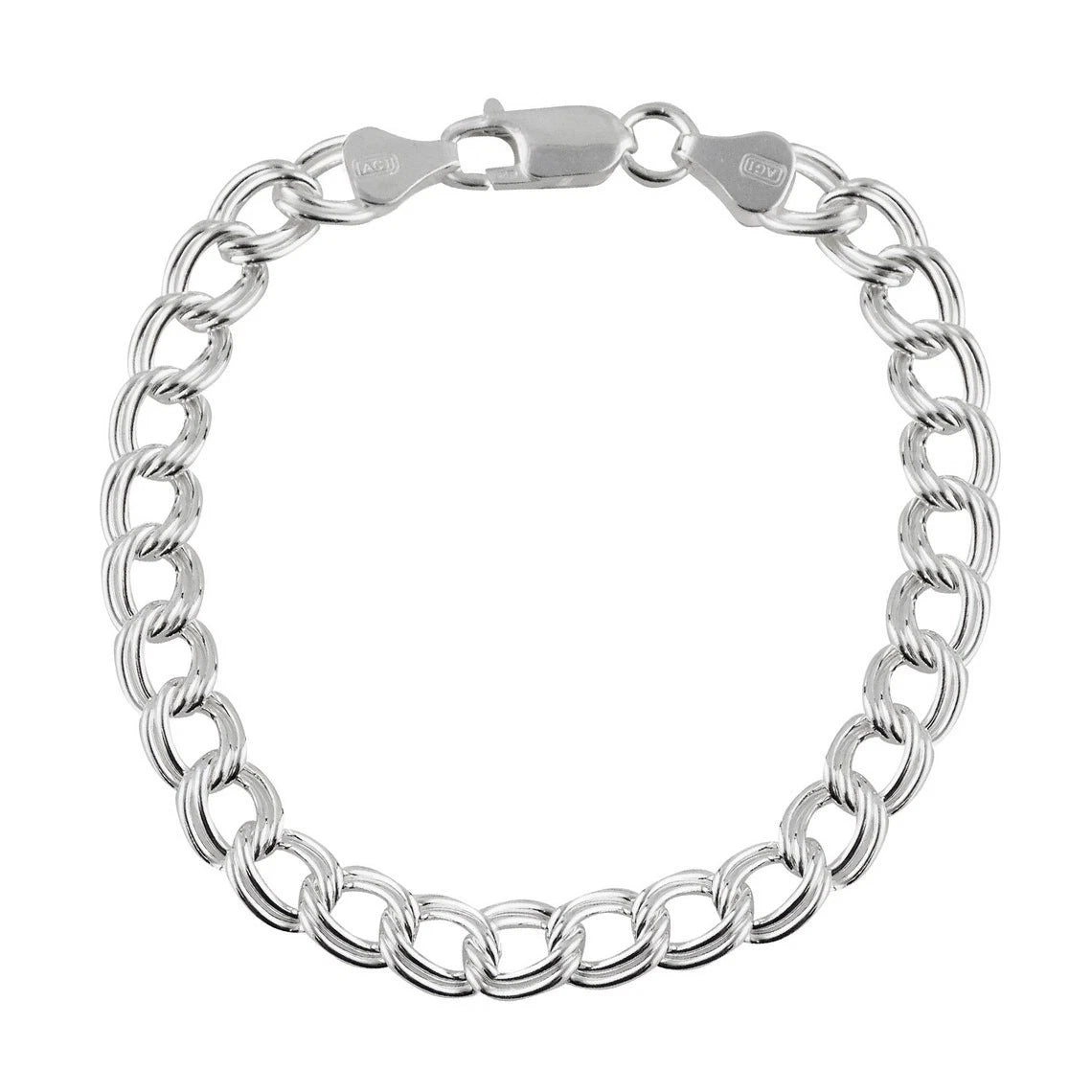 925 Sterling Silver Double Link Charm Bracelet or Anklet 