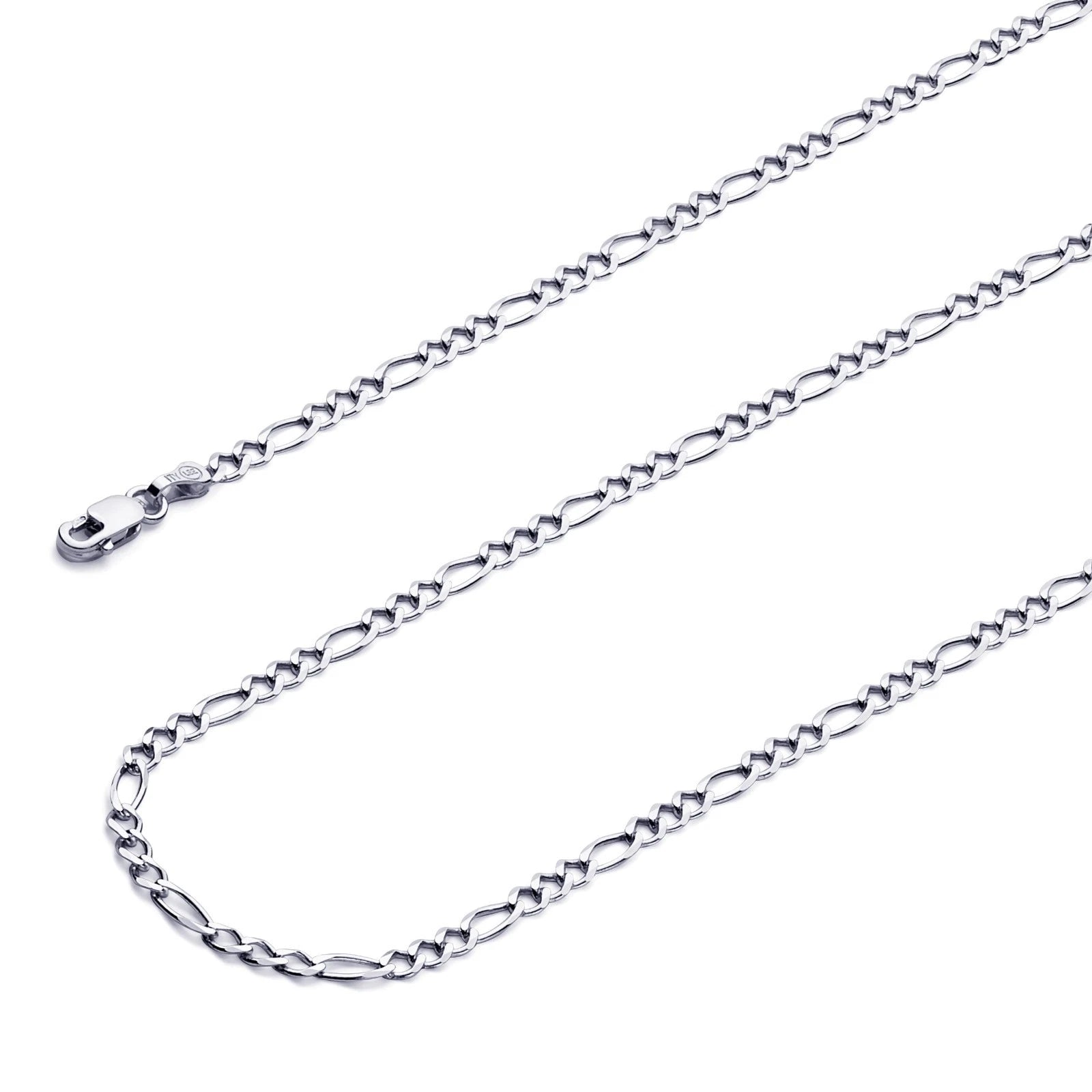 Solid 14K White Gold Figaro Chain Necklace 