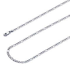 Solid 14K White Gold Figaro Chain Necklace 