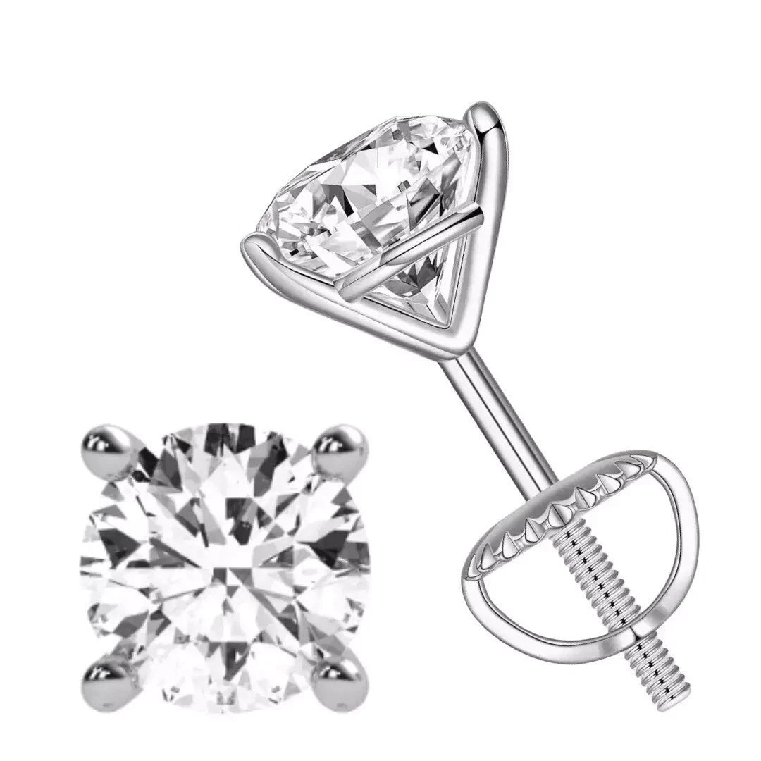 14K Gold Lab Grown Round Diamond Stud Earrings 