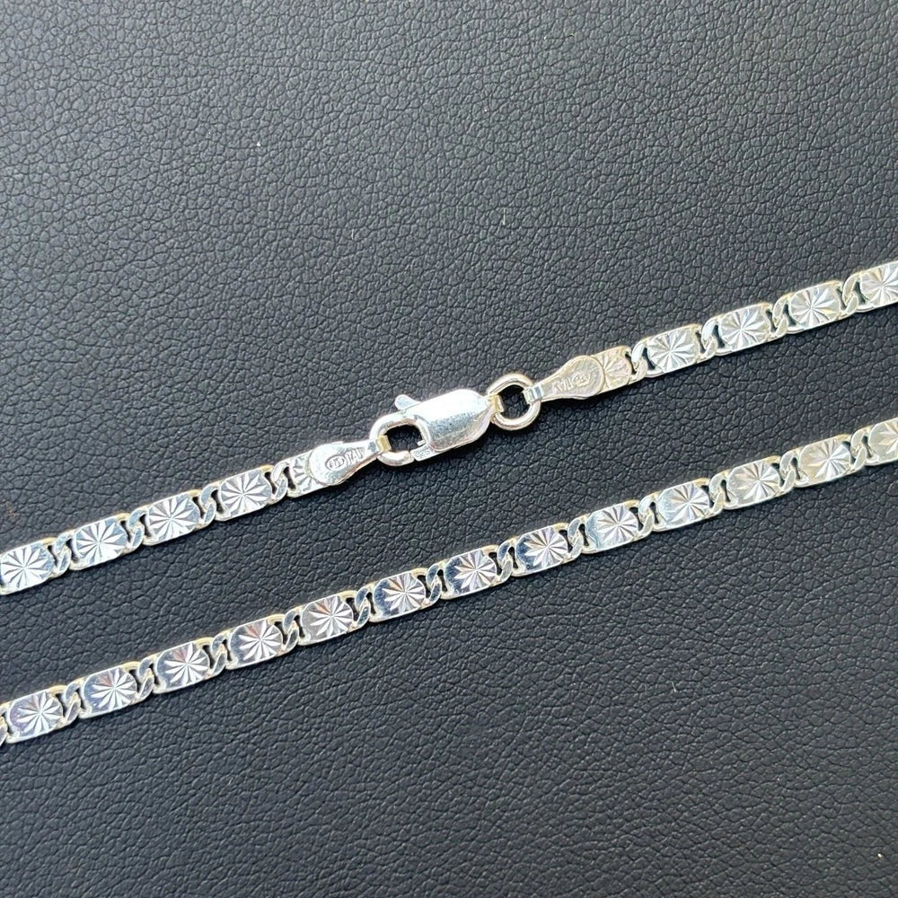 925 Sterling Silver 2.3mm Valentino Diamond Cut Pave Chain Necklace Italy