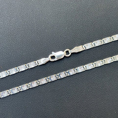 925 Sterling Silver 2.3mm Valentino Diamond Cut Pave Chain Necklace Italy