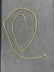 Solid 14K Yellow Gold Diamond-Cut Rope Chain Necklace