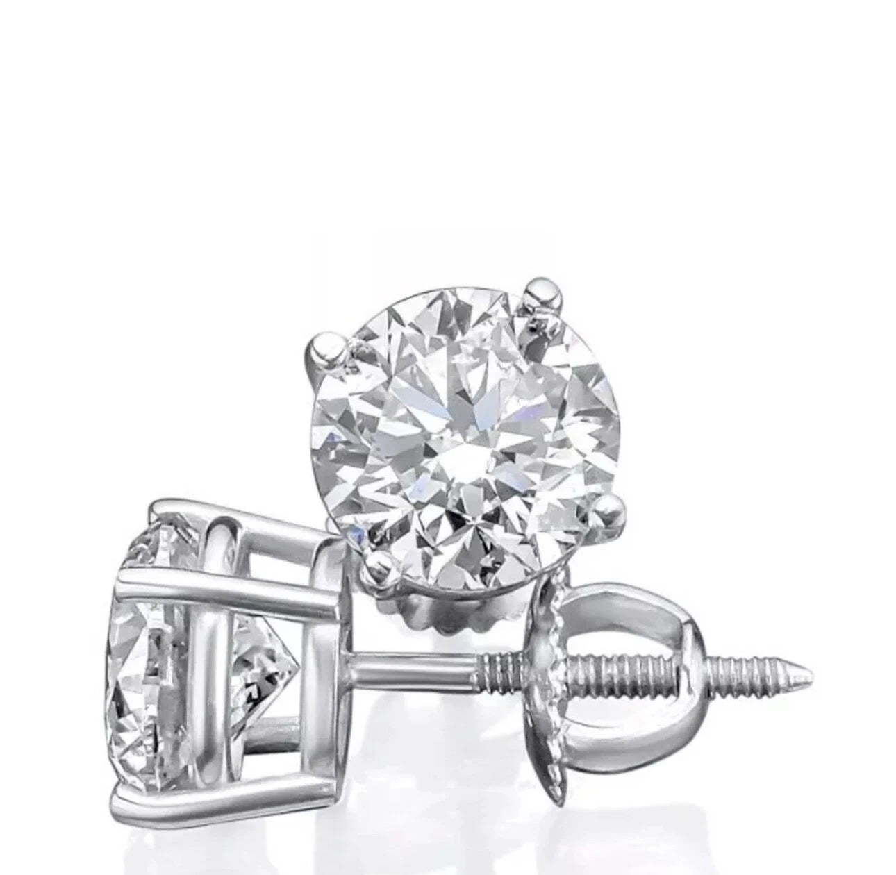 14K White Gold Lab Grown Round Diamond Stud Earrings