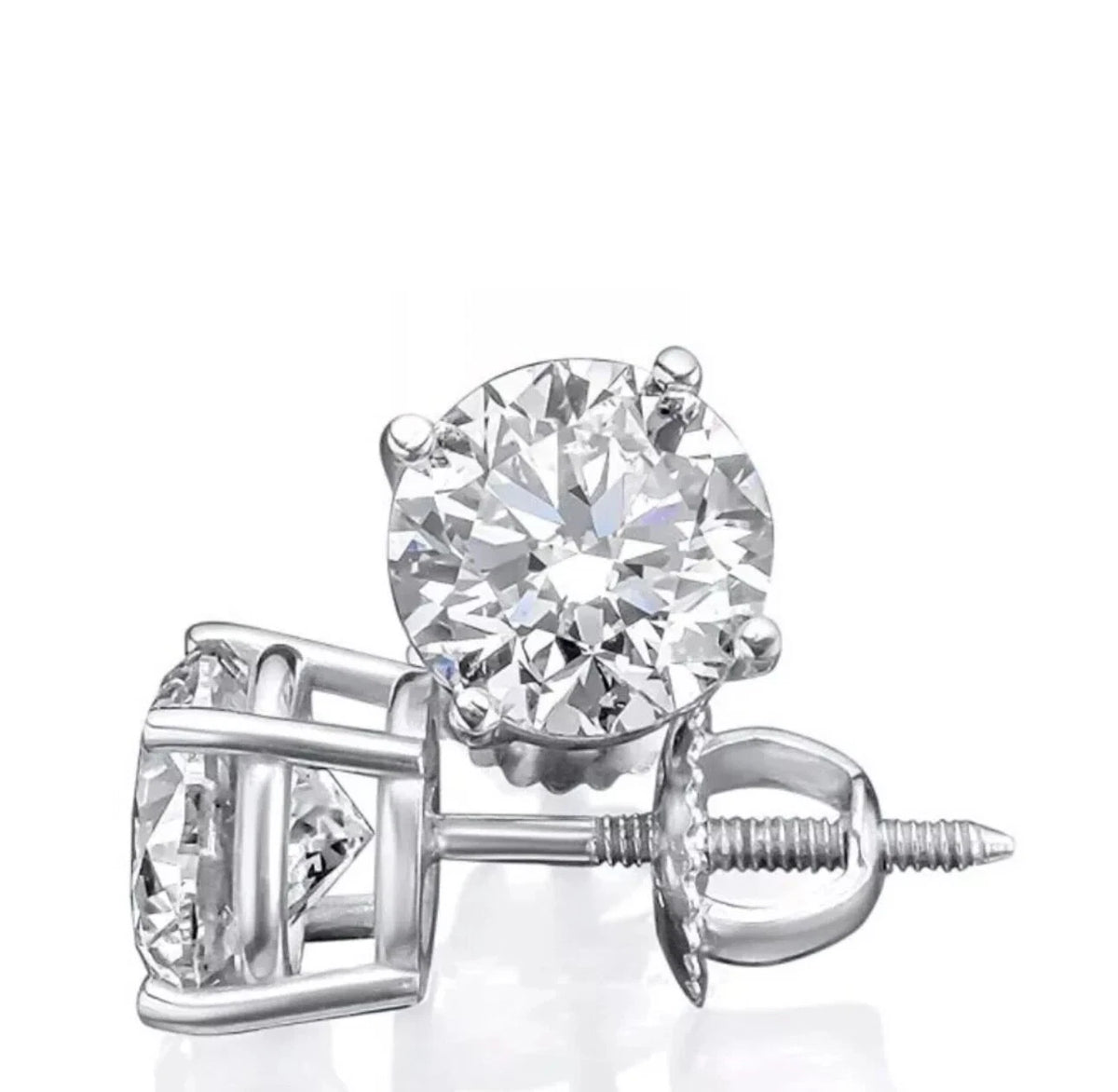 14K White Gold Lab Grown Round Diamond Stud Earrings