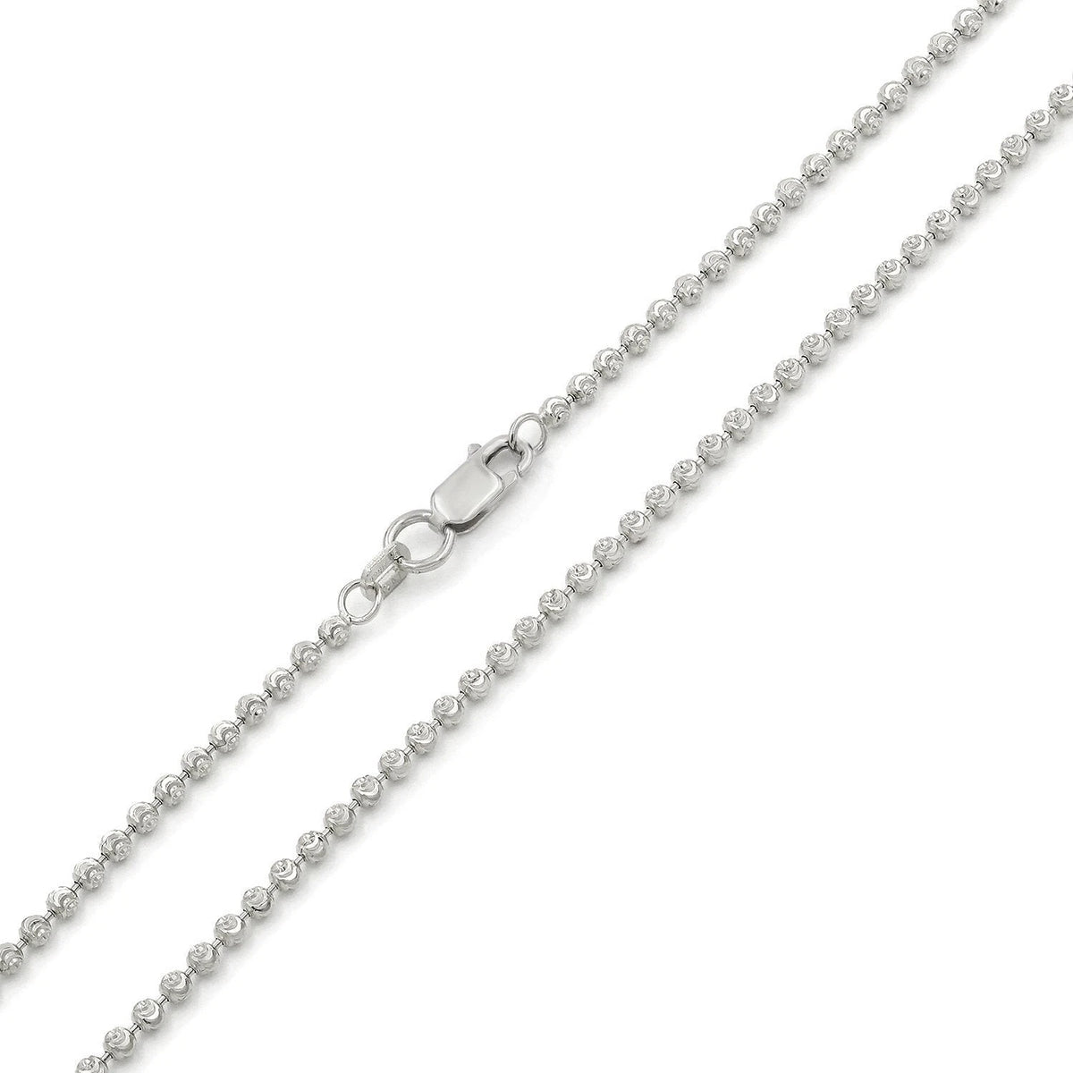 14K White Gold 2.00mm Moon Cut Bead Chain Necklace UNISEX Chain REAL GOLD 18''