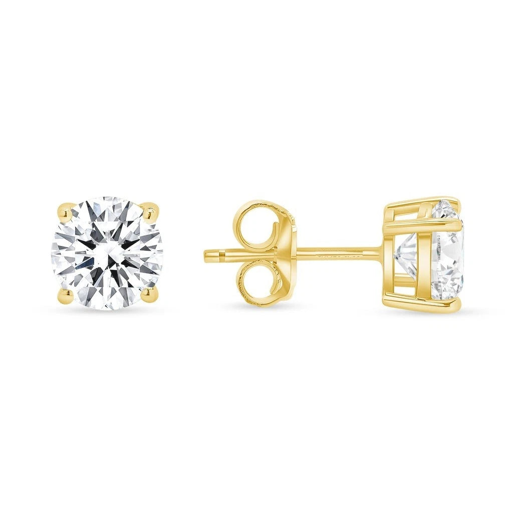 14K Yellow Gold Lab Grown Round Diamond Stud Earrings