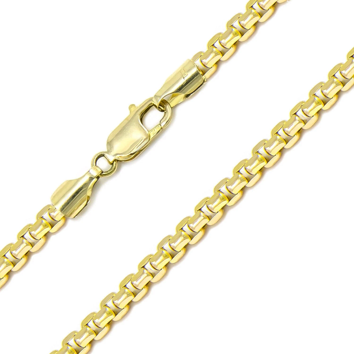 14K Yellow Solid Gold Round Box Link Chain Necklace 2mm 18'' Inch - Italy