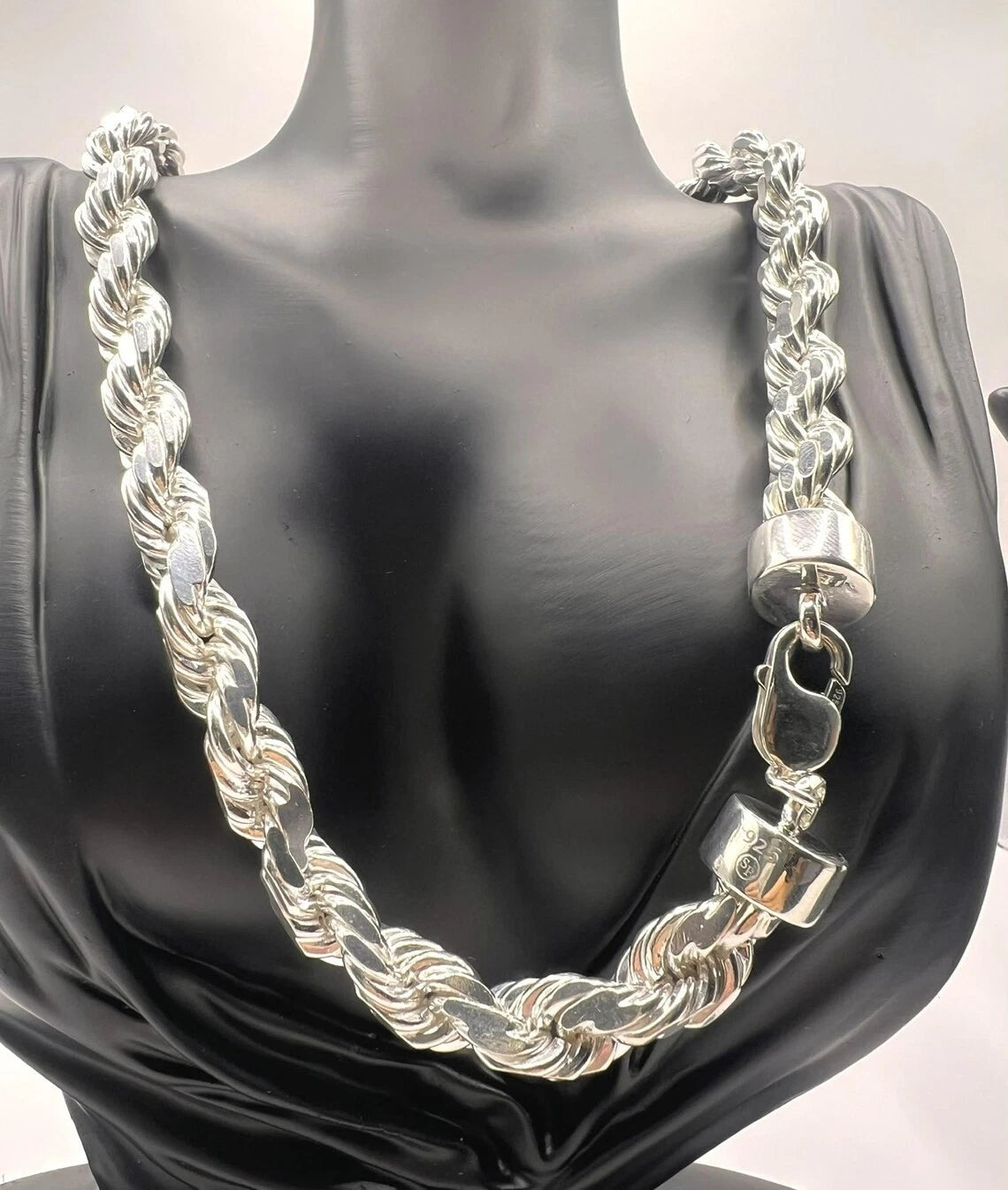 Solid 925 Sterling Silver Italian Rope Chain Mens Necklace 12.5mm - Diamond Cut