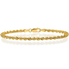 Men's Women's Real 14k Gold Plated Solid 925 Sterling Silver Rope Bracelet 2.7mm