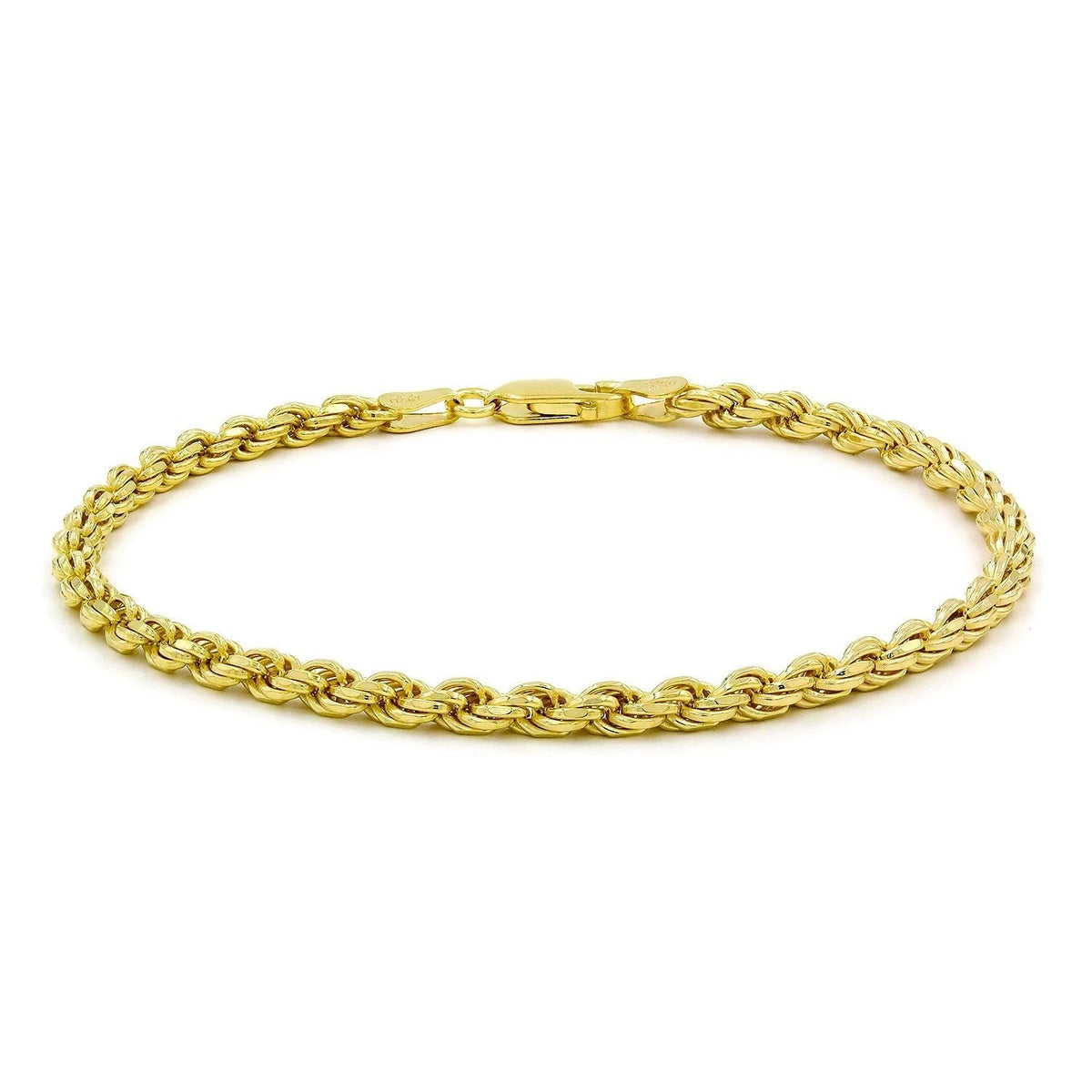 Men's Women's Real 14k Gold Plated Solid 925 Sterling Silver Rope Bracelet 3.2mm