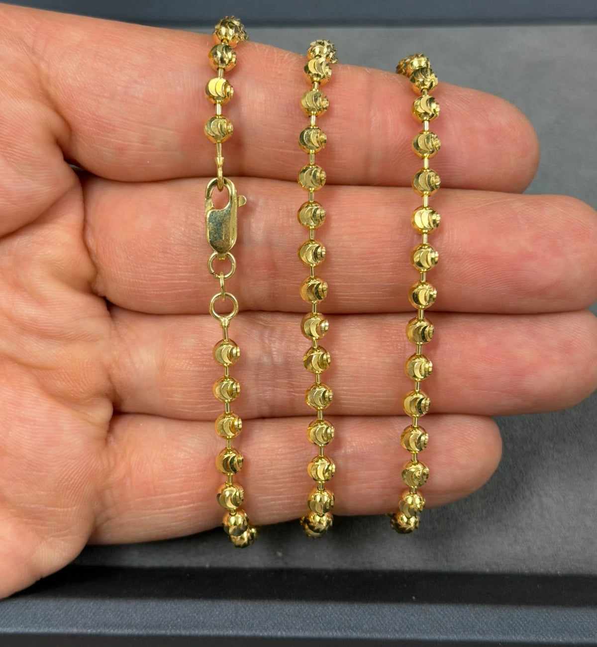 Real Solid 14k Yellow Gold 3.8mm Moon Cut Beaded Ball Chain Necklace Bracelet