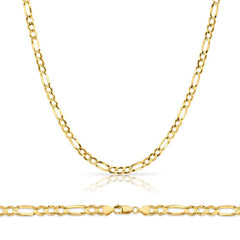 Fully Solid 14K Yellow Gold Figaro Chain Necklace 
