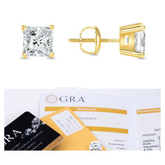 Real MOISSANITE Square Princess Stud Earrings Unisex 14k Gold Passes Tester