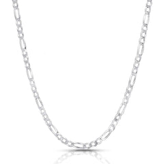 4.20mm Figaro Link Chain Diamond-Cut Pave Necklace in .925 Italy Sterling Silver