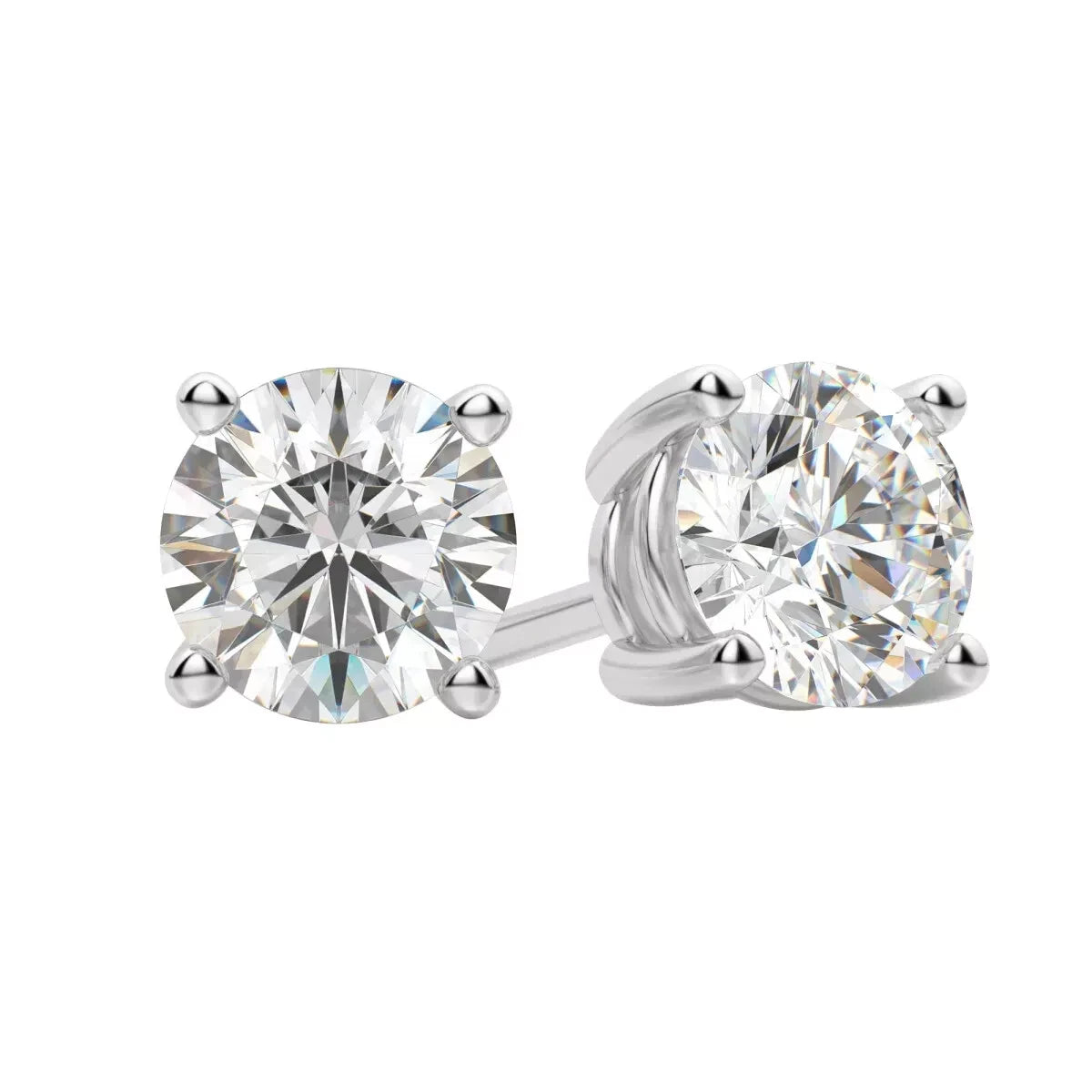 14K White Gold Lab Grown Round Diamond Stud Earrings