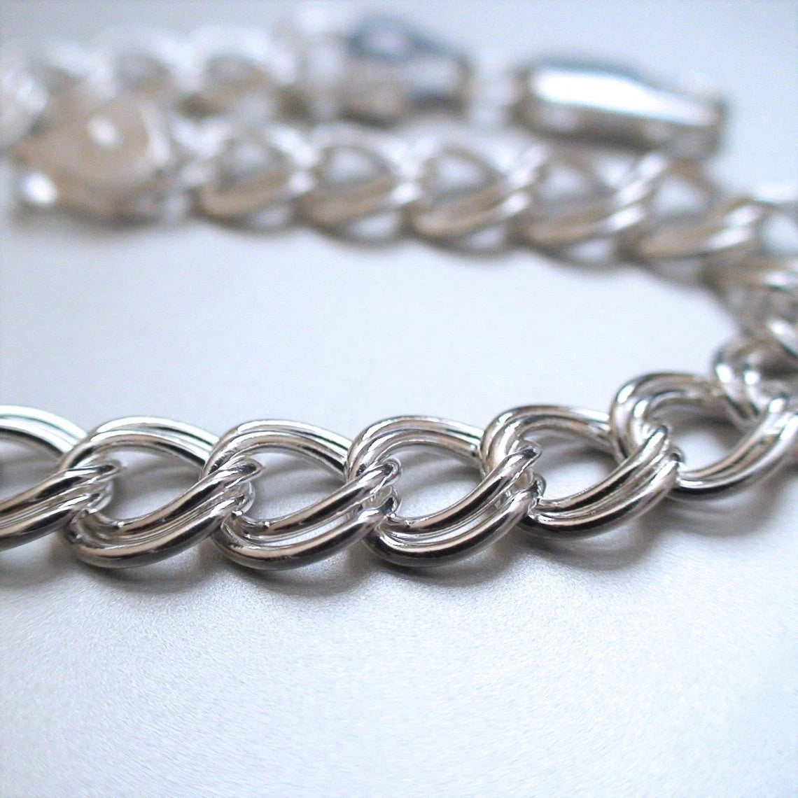 925 Sterling Silver Double Link Charm Bracelet or Anklet 