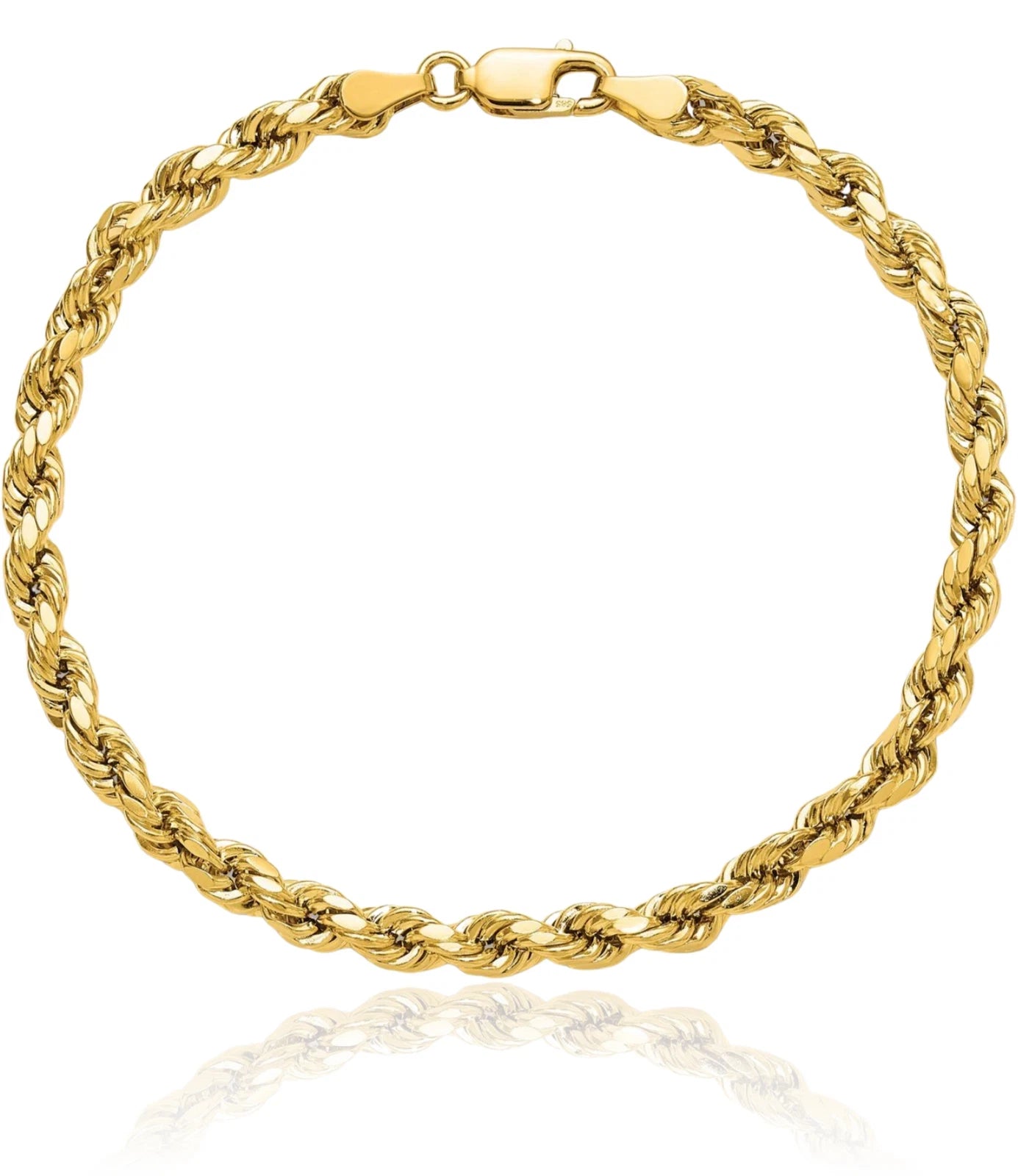 Men's Women's Real 14k Gold Plated Solid 925 Sterling Silver Rope Bracelet 3.7mm