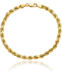 Men's Women's Real 14k Gold Plated Solid 925 Sterling Silver Rope Bracelet 3.7mm