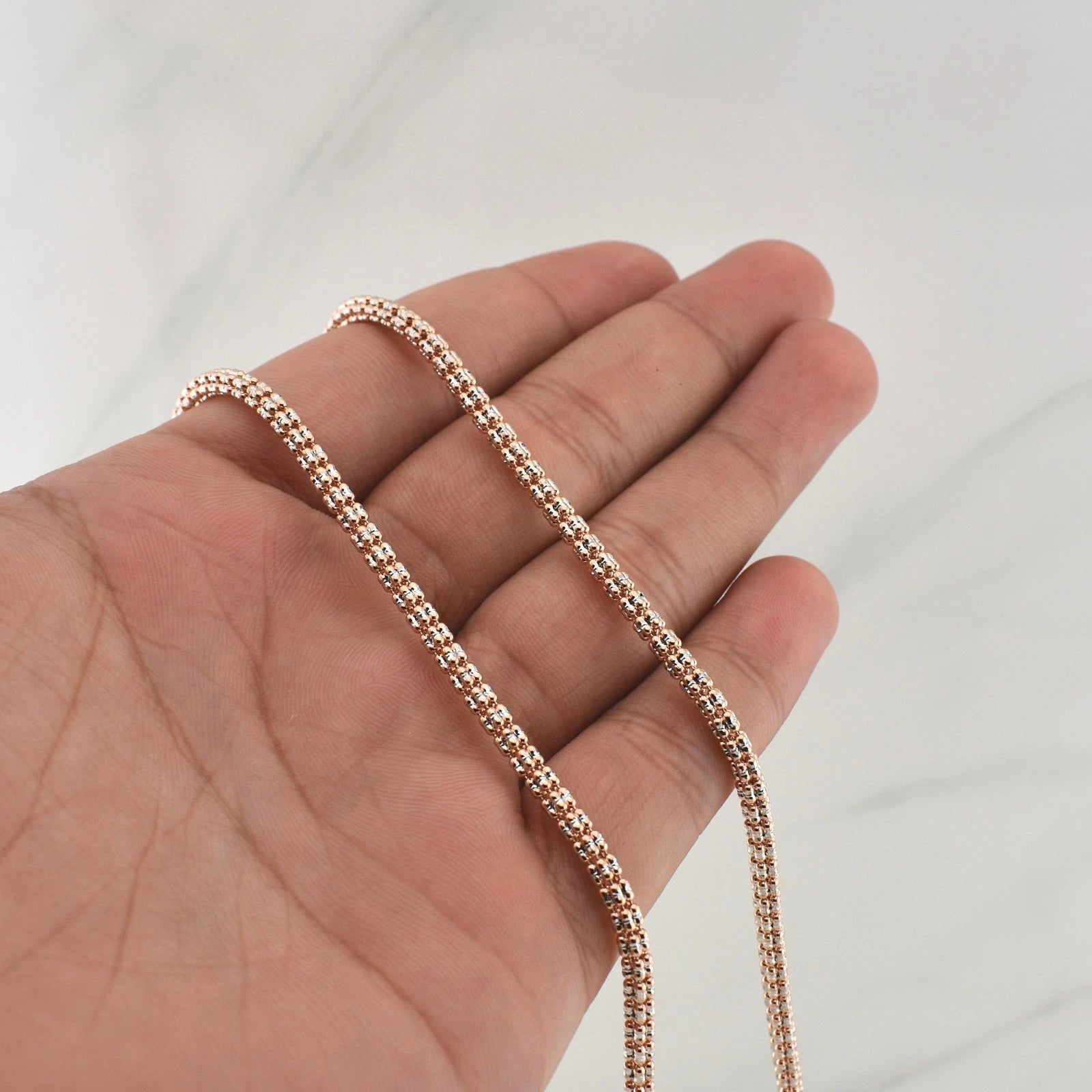 4mm 14k Rose Gold Diamond-Cut Ice Link Chain Sterling Silver 925 Italy