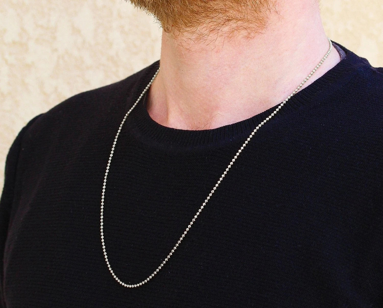 14K White Gold 2.00mm Moon Cut Bead Chain Necklace UNISEX Chain REAL GOLD 18''