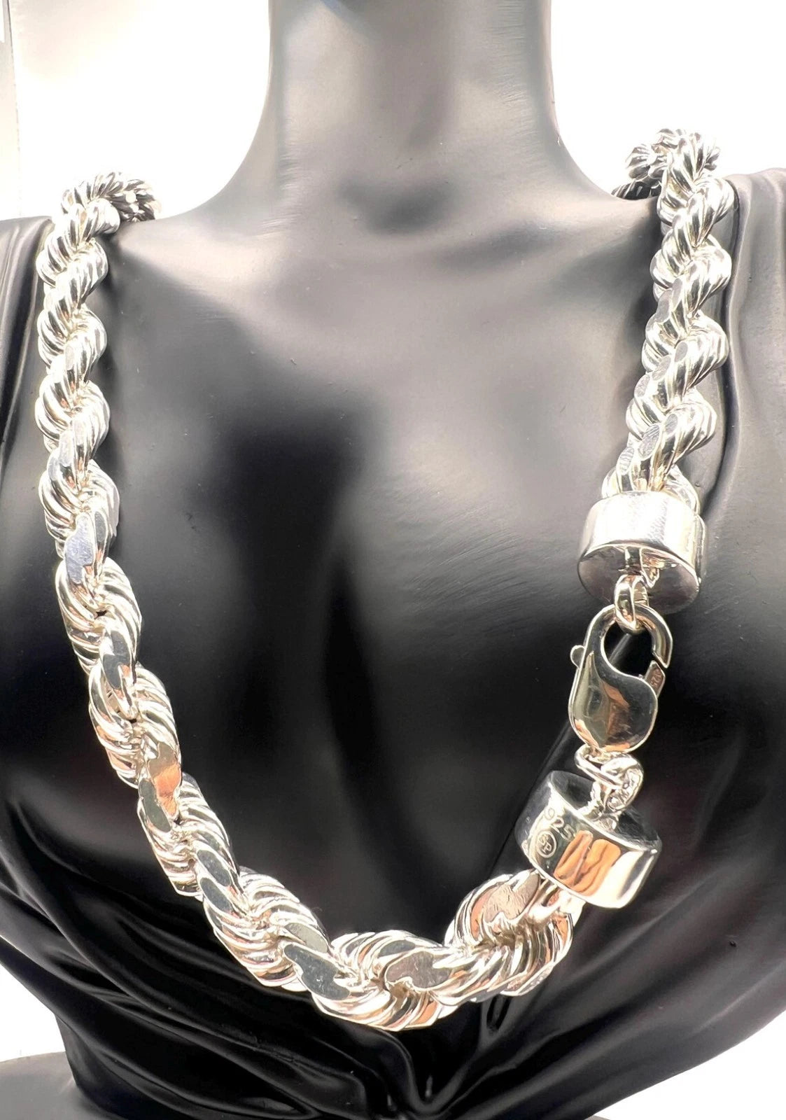 Solid 925 Sterling Silver Italian Rope Chain Mens Necklace 12.5mm - Diamond Cut