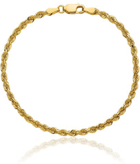 Men's Women's Real 14k Gold Plated Solid 925 Sterling Silver Rope Bracelet 2.7mm