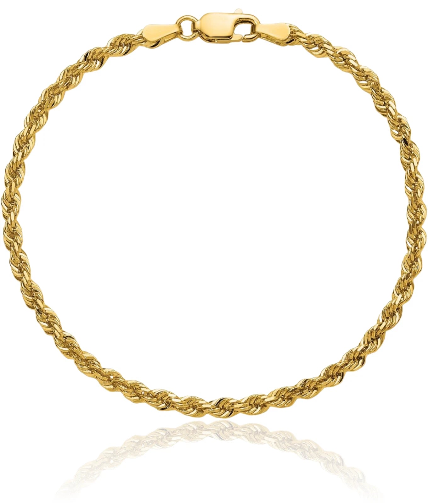 Men's Women's Real 14k Gold Plated Solid 925 Sterling Silver Rope Bracelet 2.5mm