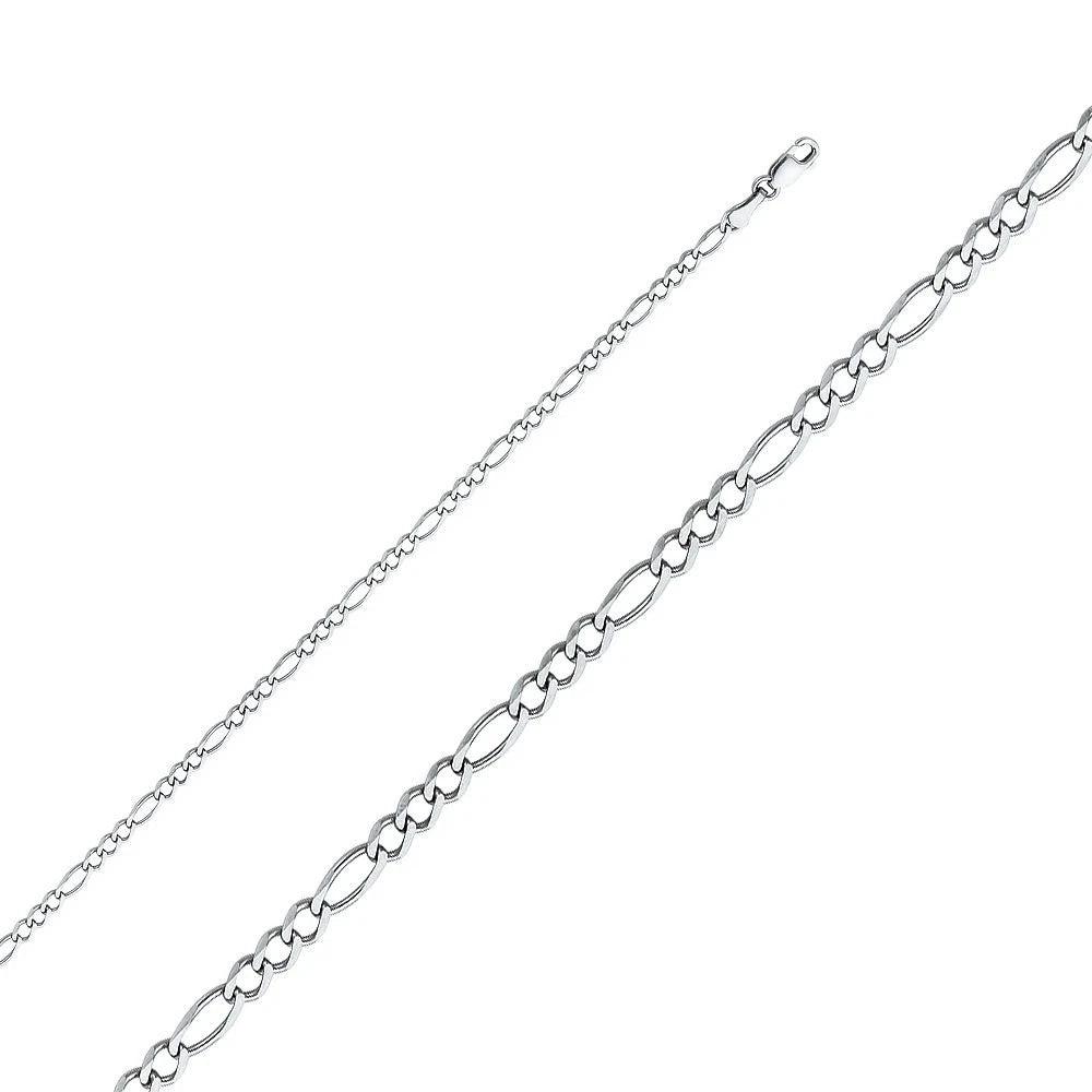 Solid 14K White Gold Figaro Chain Necklace 