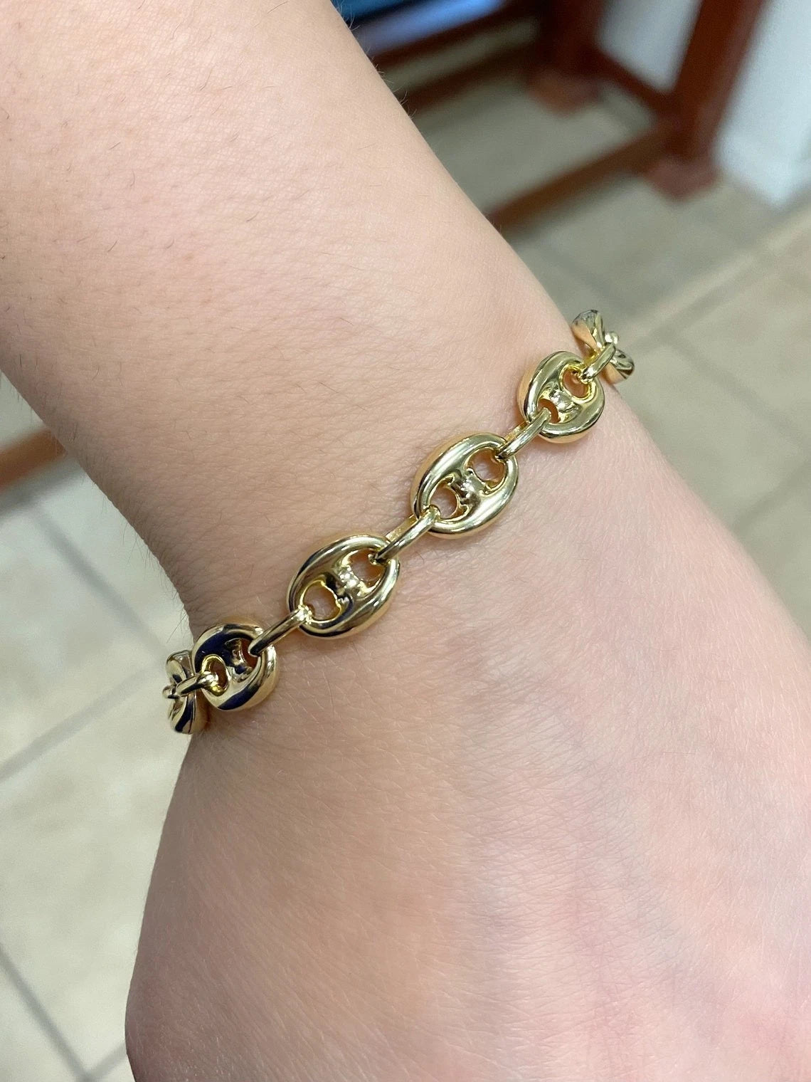 14k Yellow Gold Puffed Mariner 9mm Link Bracelet 8'' Inch - Made In Italy