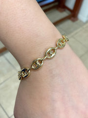 14k Yellow Gold Puffed Mariner 9mm Link Bracelet 8'' Inch - Made In Italy