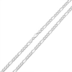 2.00mm Figaro Link Chain Diamond-Cut Pave Necklace in .925 Italy Sterling Silver