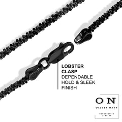 925 Sterling Silver Black Rhodium 2.5mm Sparkle Margarita Rock Chain Italian