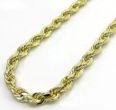 Solid 14K Yellow Gold Diamond-Cut Rope Chain Necklace