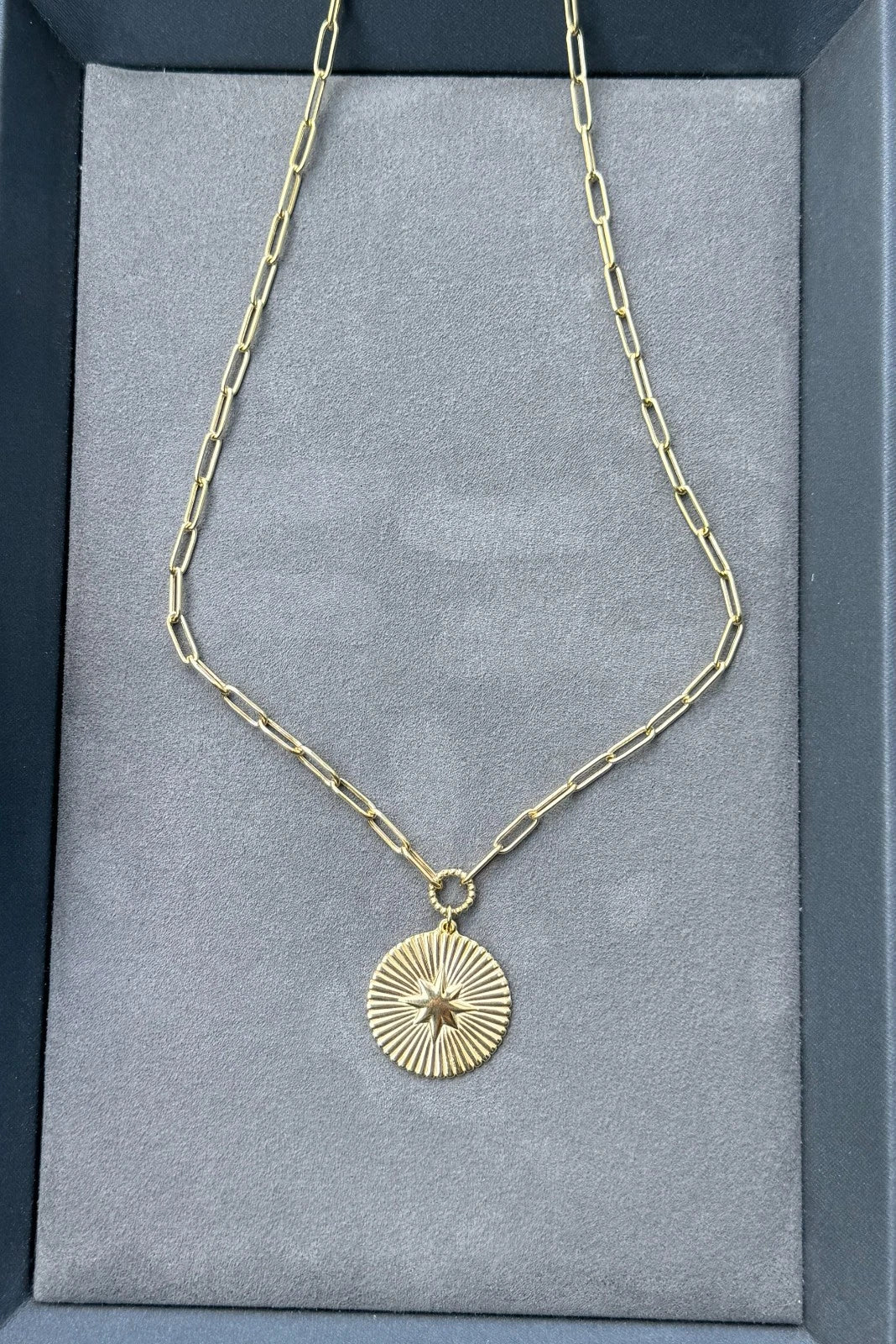 14K Yellow Gold North Star Paperclip Necklace