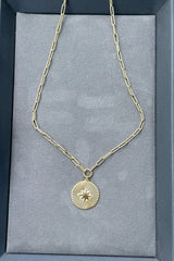 14K Yellow Gold North Star Paperclip Necklace