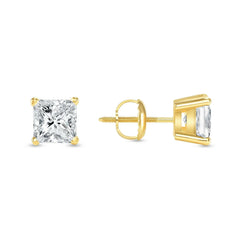 Real MOISSANITE Square Princess Stud Earrings Unisex 14k Gold Passes Tester