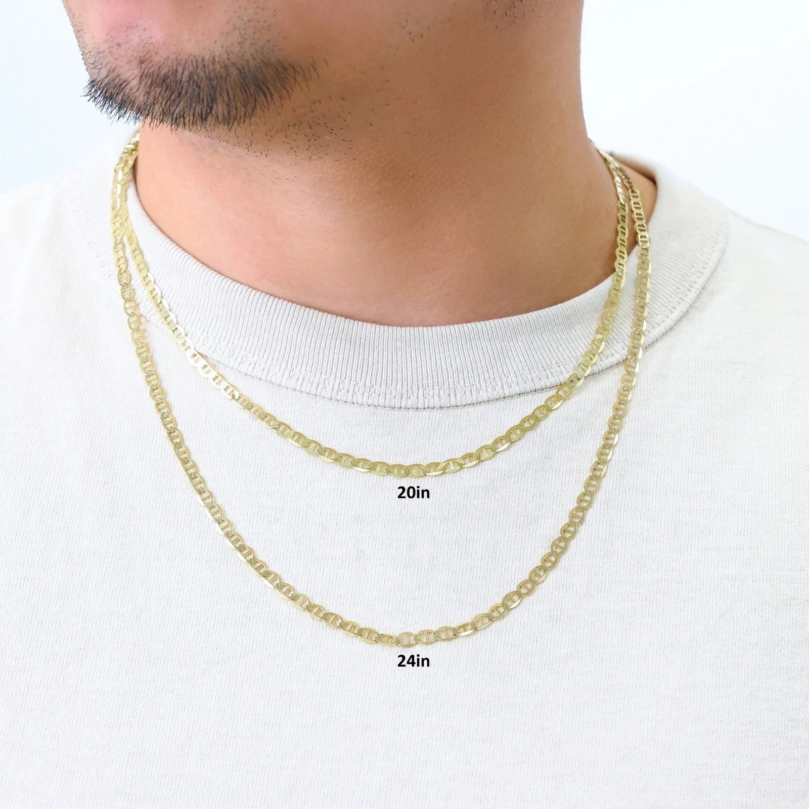 14K Yellow Gold Mariner Anchor Flat Link Chain 3.4mm Necklace 24'' Inch Italian